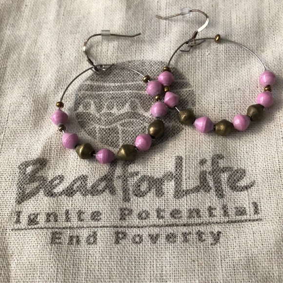 Bead for Life East African Lilac Hoop Earrings - Picture 2 of 6